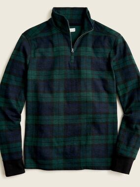 J Crew Knit Goods Mens 1/4 Zip Pullover Size XL Green Plaid Long Sleeve Golf